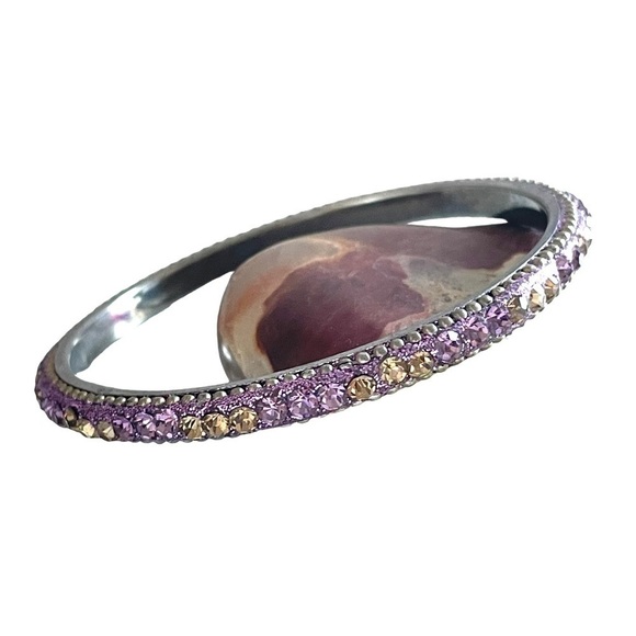 Set of Three Crystal Silver Tone Bangle Bracets - Picture 6 of 11